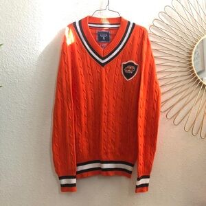 Oklahoma State University OSU Preppy Cable Knit Chunky V-Neck Sweater Collegiate